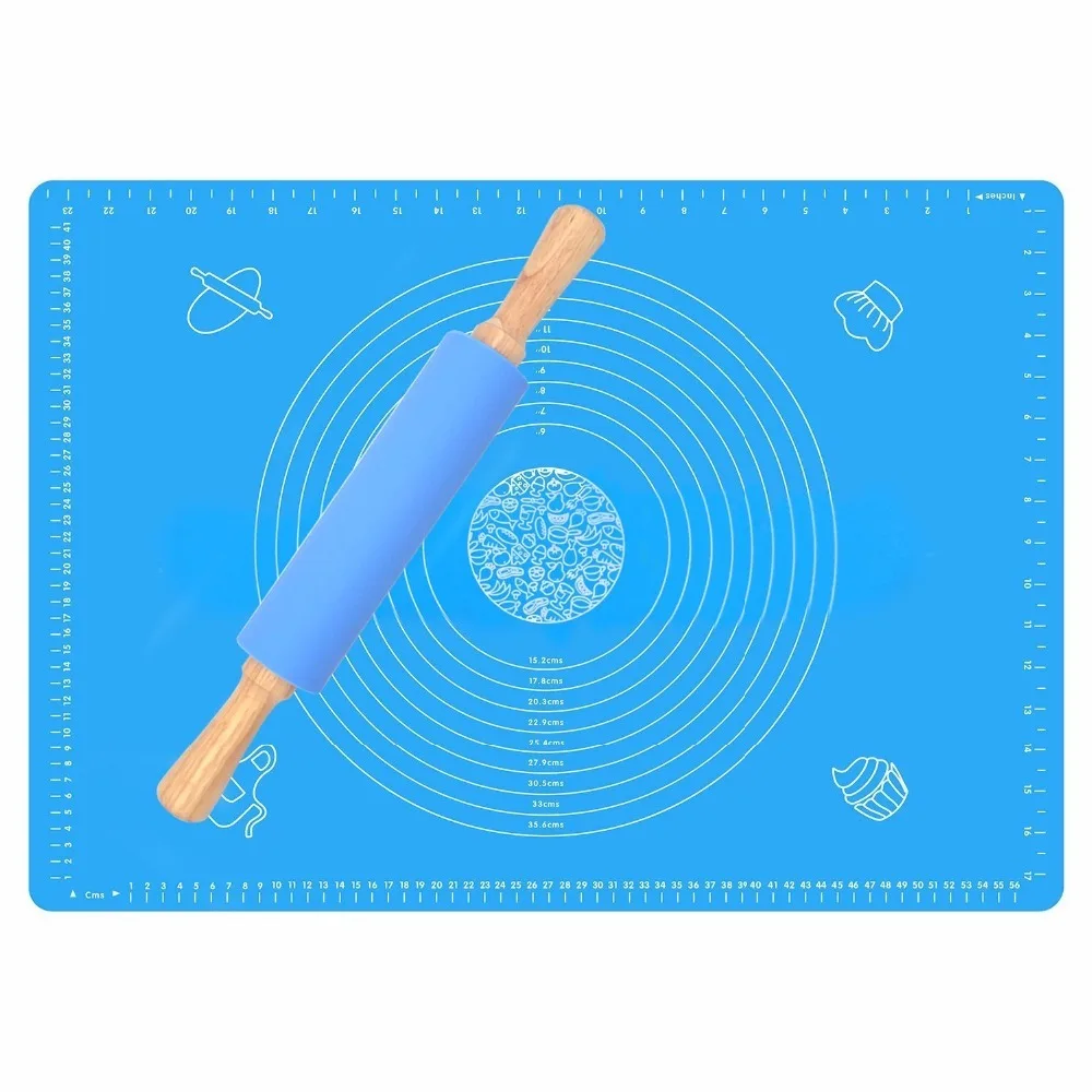 Facemile Silicone Mat Dough Mat Non Stick Silicone Pad Rolling Pin Set