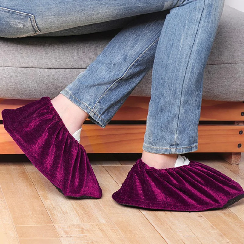 

Newest 2 Pcs Flannel Overshoes Washable Reusable Non-Slip Shoe Covers Elasticity Dustproof Boot Overshoes Shoe Cover
