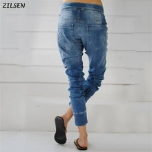 pantalon 2019 Женские женские брюки на шнуровке Джинсовые карманы Повседневные мешковатые брюки-карм Лучший!