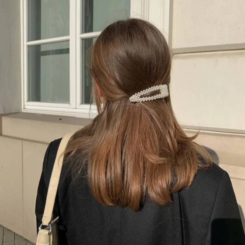 

2019 New Fashion Personality Headwear Geometric Pearl Hairpin Gift for Women Simple and aesthetical Hair Jewelry wedding tiara