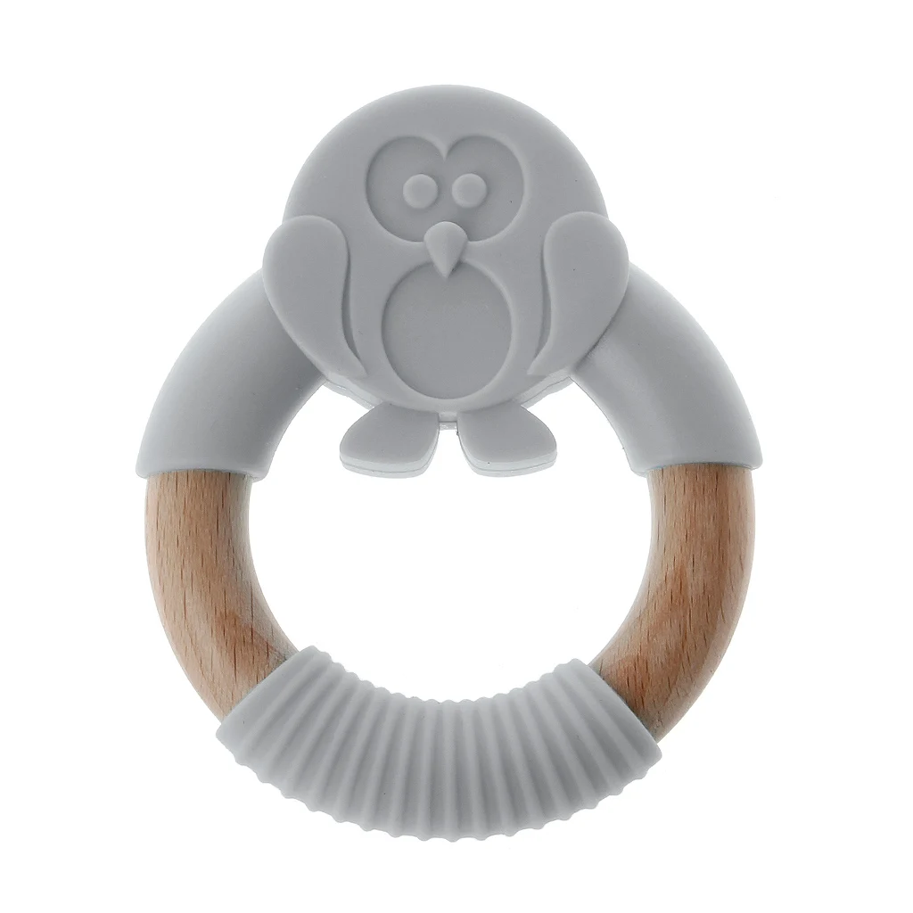 

Premium New Baby Teether Baby Animal Silicone Teether Safe Organic Wood Teething Ring Charms Newborn Sensory Toy Baby Chew Toy