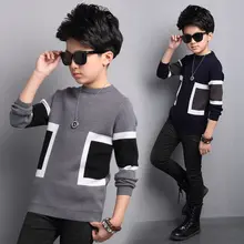 Пуловер с круглым вырезом и квадратным узором для мальчиков; свитер; сезон весна-осень; детская вязаная одежда; детская шерстяная верхняя одежда; детская одежда; От 3 до 13 лет для малышей