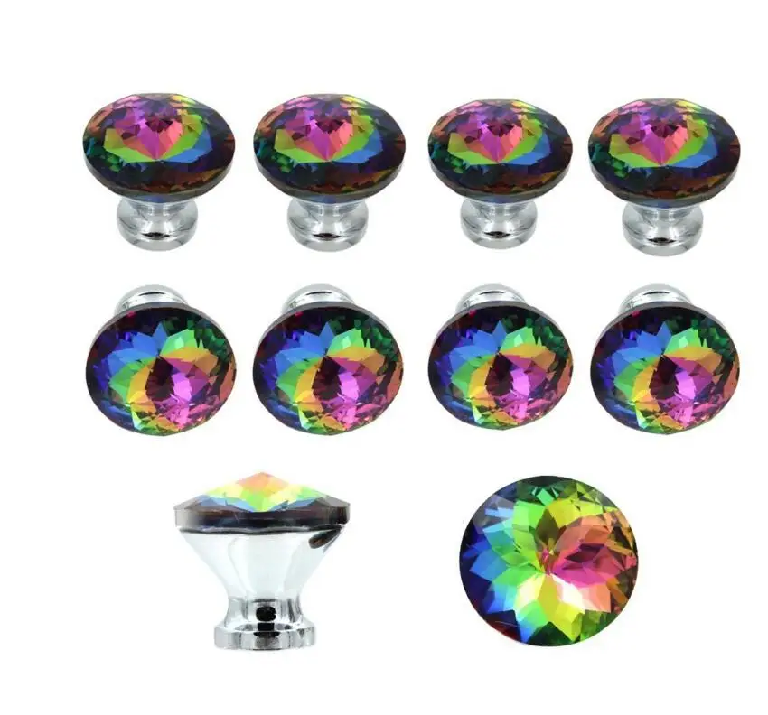 

Tangpan 10pcs Diamond 30mm Colorful Crystal Glass Cupboard Wardrobe Cabinet Drawer Knobs Pull Handle