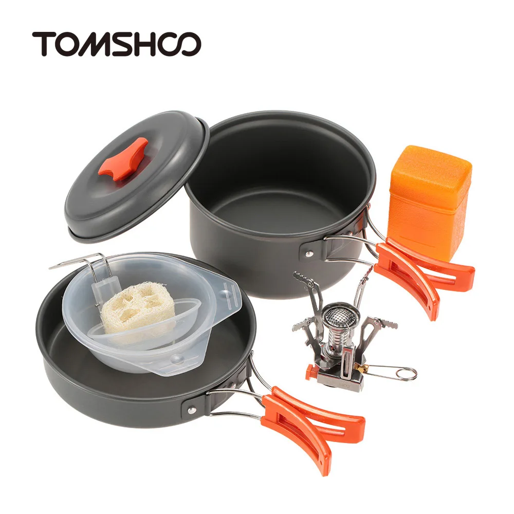 TOMSHOO Outdoor Camping Hiking Picnic Cookware Cooking Tool Set Pot Pan