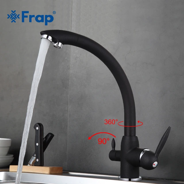 Cheap Frap New Arrival Black Kitchen Faucet Deck Mounted Mixer Tap 180 Degree Rotation with Water Purification Features F4399-7