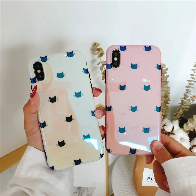 

Laser Cute Cat Print Phone Case For iPhone X XS Max XR Cartoon Blu-ray Kawaii Pattern Case For iPhone 7 6s 8 Plus Soft TPU Cover