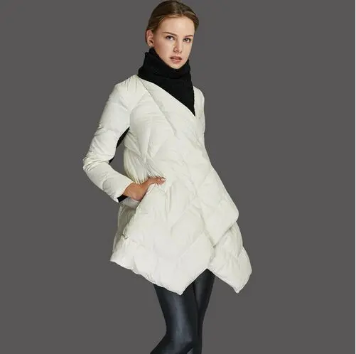 Зимняя женская куртка, новинка, Модная парка на белом утином пуху, большой воротник, пэтчворк, плащ, пальто, женская куртка - Цвет: Белый