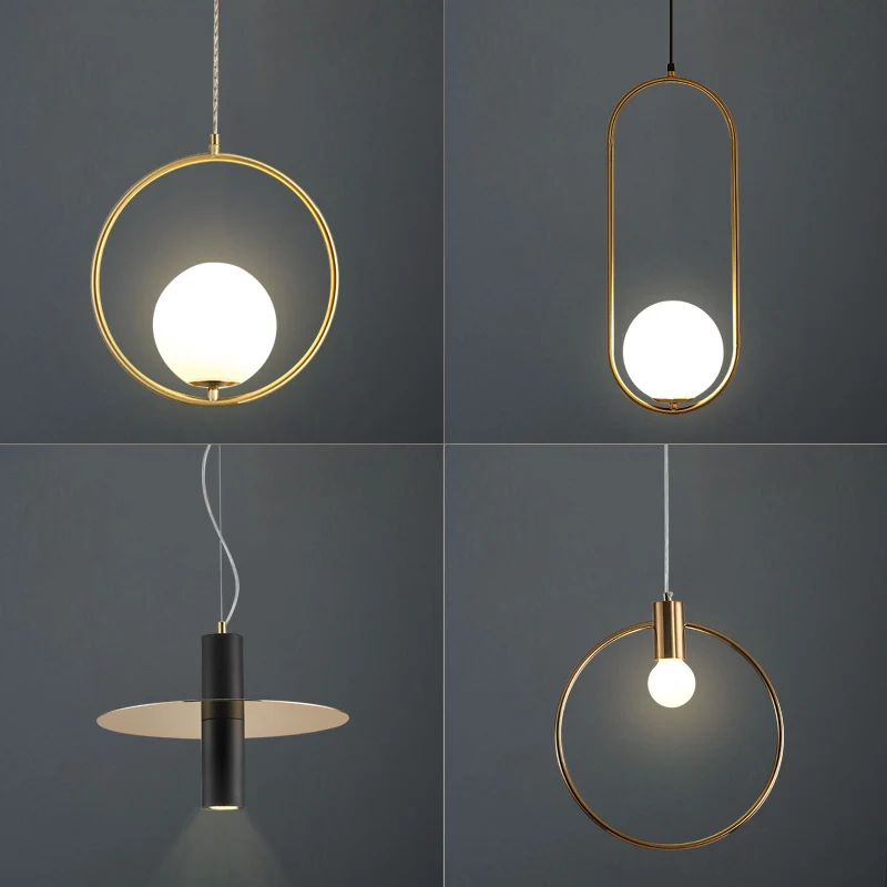 

Nordic golden single head chandelier postmodern personality creative bedside retro clothing shop coffee restaurant lamps
