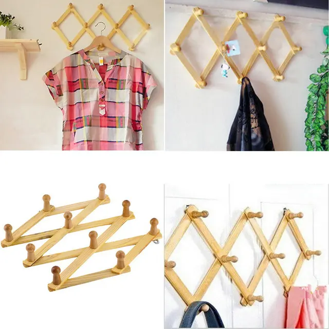 Solid Wooden Hanger Expandable Wooden Coat Rack Hat Hook Expanding Fold