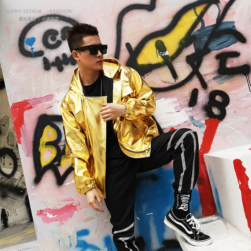 

Custom Made Men Streetwear Hip Hop Hooded PU Leather Jacket Fashion Casual Male Women Loose Coat Stage Team Clothing Plus Size