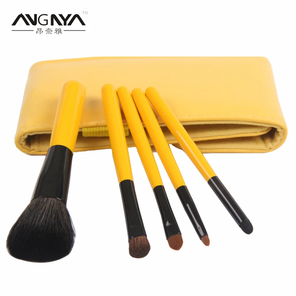 ANGNYA Yellow Wooden Handle Nylon Hair Makeup Brush Set 5PCS Cosmetic