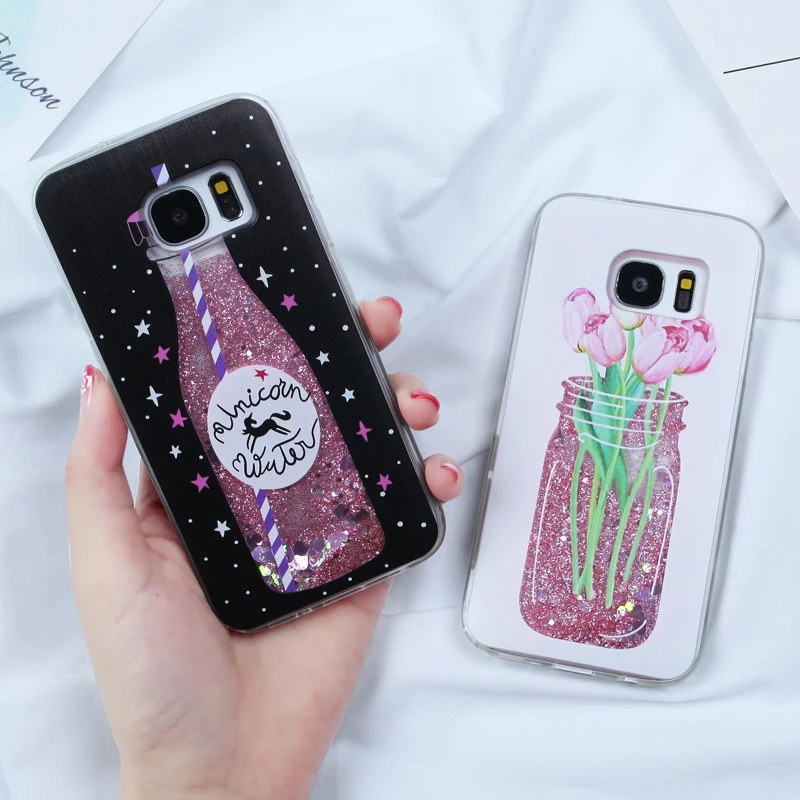 Case For Samsung Galaxy S7 Edge S8 S9 S10 Plus A5 2017 A8 Plus A7 2018 J5 J7 J3 2016 A3 A5 A7 2017 Liquid Glitter Dynamic Cases
