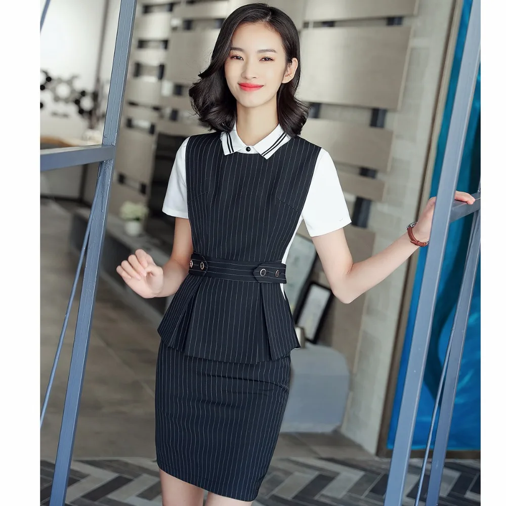 2018 Office Lady Work Wear 2 Piece Set Formal Pant Suit Size S-4XL Waistcoat Belt Black Vest Women Sleeveless Jacket Blazer pant