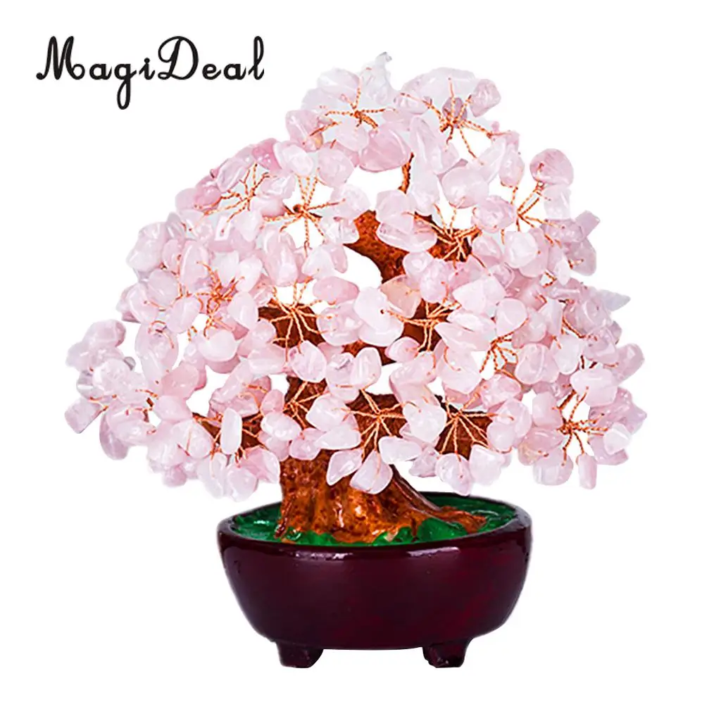 7 inch Natural Crystal Gemstone Money Tree for Office/Home/Meeting Room Desk Ornaments -Pink