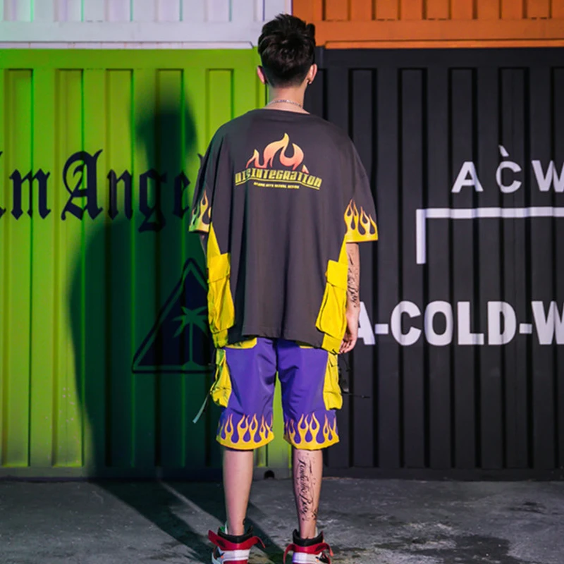 Комплекты из 2 предметов Мужская модная уличная одежда футболка с круглым