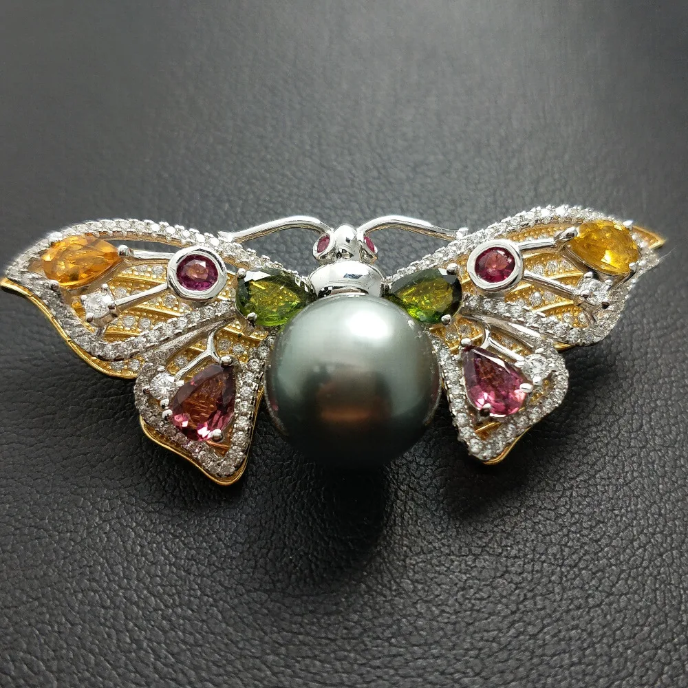 

FLZB, Luxury butterfly natural South sea pearl in 925 sterling with gold brooch and pedant special jewelry gift for women