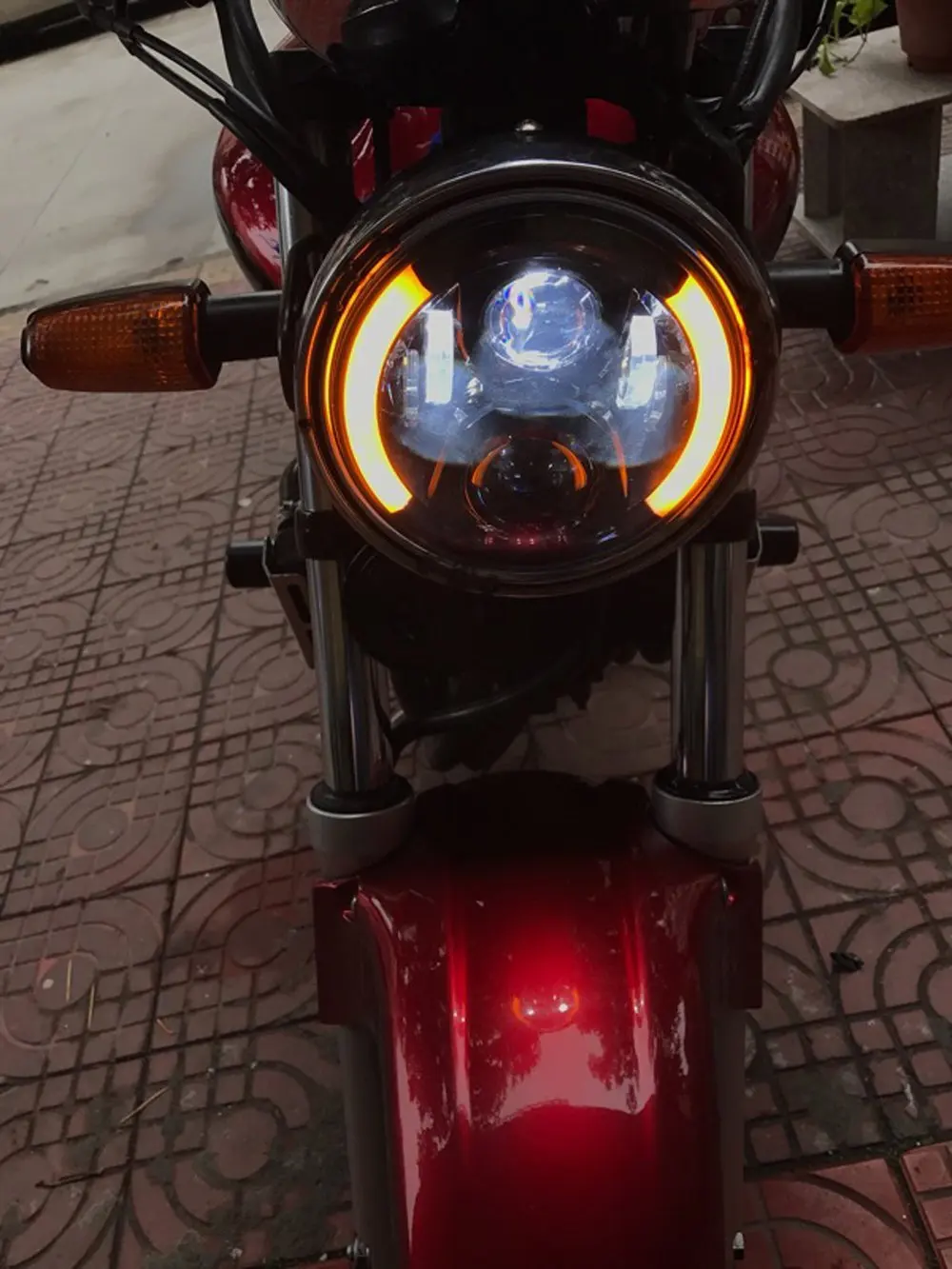 " светодиодный светильник на голову для мотоцикла 7 дюймов круглый светильник для вождения мотоцикла DRL сигнал поворота Halo Кольцо угол глаза налобный фонарь