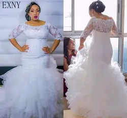 EXNY Robe De Mariage кружевные свадебные платья для Для женщин 2019 Половина рукава плюс Размеры Многоуровневое каскадные оборки Свадебные