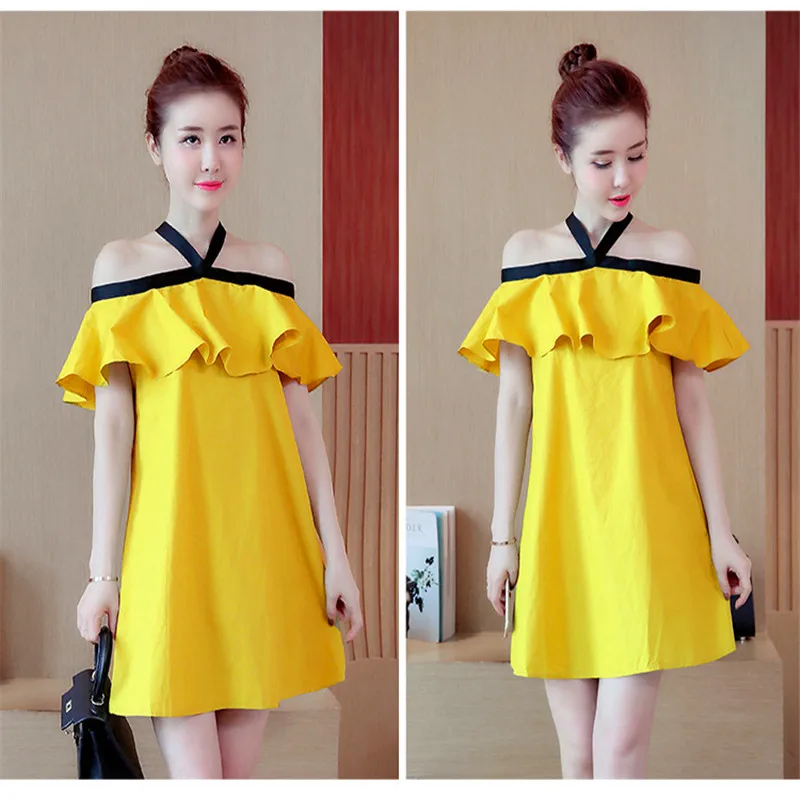 2017 summer Dresses for Pregnant font b Women b font Off the Shoulder Hang neck Maternity