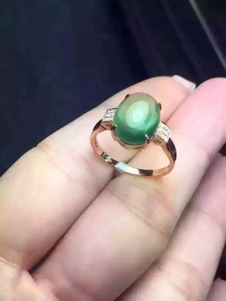 

Natural green prehnite gem ring Natural gemstone ring S925 sterling silver ring elegant trendy round women girl gift Jewelry