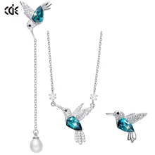 CDE ювелирный набор из серебра, украшенный кристаллами, 925 пробы, серебряное ожерелье, серьги, набор ювелирных изделий в виде животных для женщин