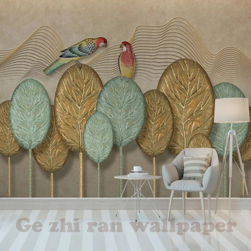 

Custom Photo Mural Wallpaper Nordic Abstract hand painted golden leaves livingroom bedroom TV backdrop WallPaper Home Decor