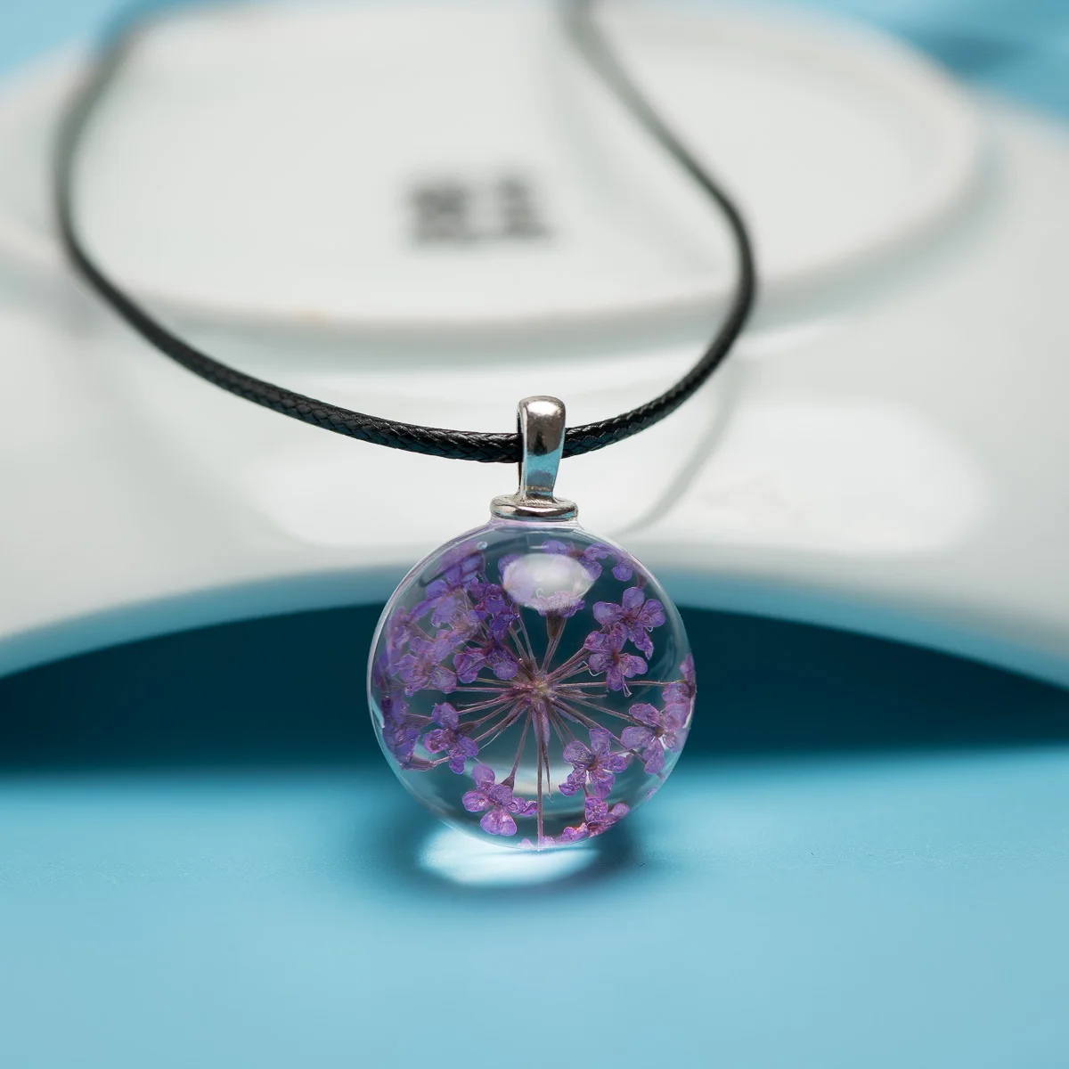 

Natural Dried Flower Glass Ball Pendant long Rope Necklace with Ceramic Beads Drop shipping #FY311
