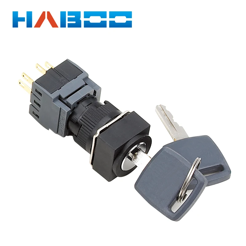 

10pcs packing 16mm waterproof 2positions key lock reset or on-off electrical switch 5A 250V 1NO+1NC