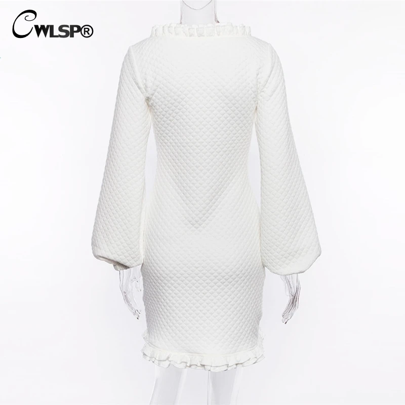 CWLSP blanco cuello largo linterna vestidos de manga volantes Mini vestido botones otoño vestido ropa de mujer invierno QL4209 CWLSP blanco cuello largo linterna vestidos de manga volantes Mini vestido botones otoño vestido ropa de mujer invierno QL4209