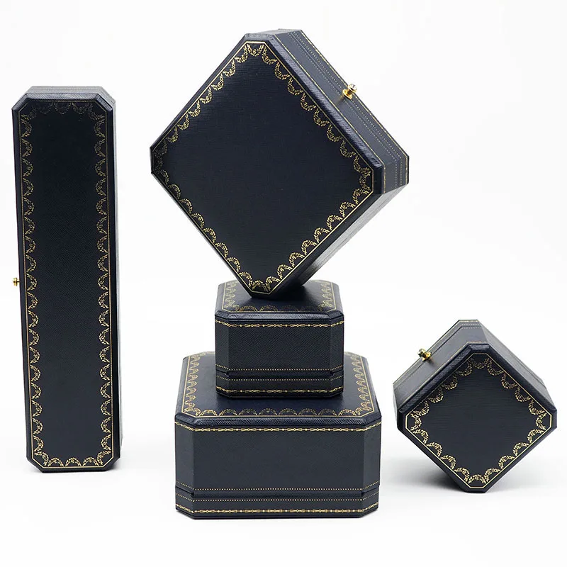 

Diamonds snap Black Leather paper jewelry organiz box wedding ring bracelet pendant bangle Christmas gift box.