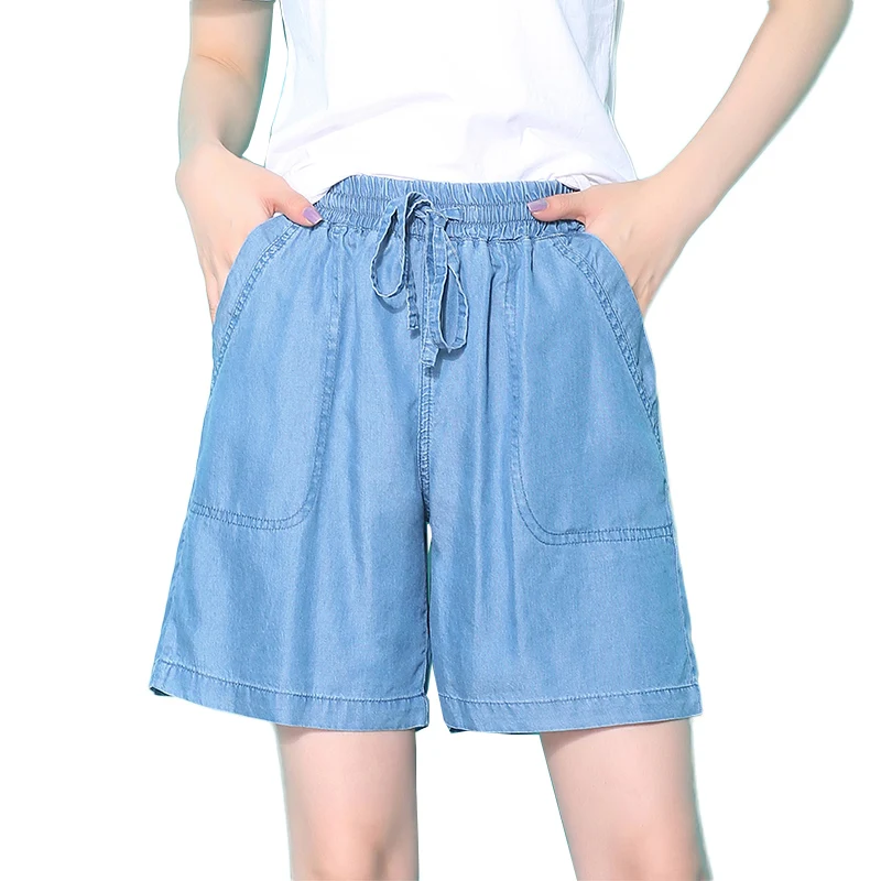 

Women Denim shorts 2019 Summer Fashion Candy Color Elastic Waist Drawstring Short Pants Women Casual Plus Size Shorts NW1650