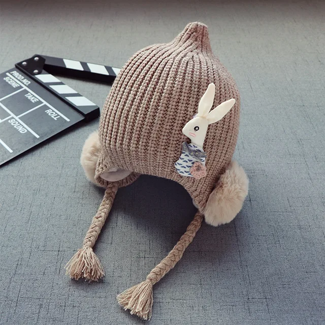 New Autumn And Winter Baby Hats  Wool Earmuffs Knitted Plush Children's Hat With Cute Rabbit 3 Months -2 Years Old GCG55 (13)