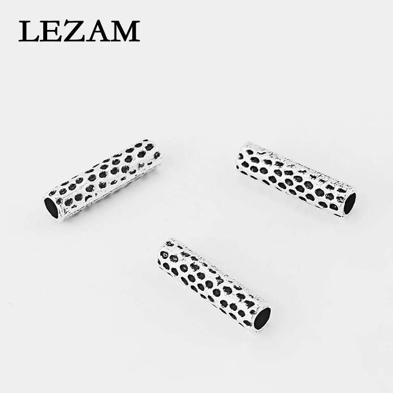 

20pcs Antique Silver Hammered Dot Groove Long Bar Tube Spacer Beads For 4mm Round Leather Cord Jewelry Findings Accessories