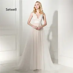 Setwell Сексуальная Иллюзия глубокий v-образный Вырез свадебные платья с открытой спиной Высококачественная аппликация простое длинное