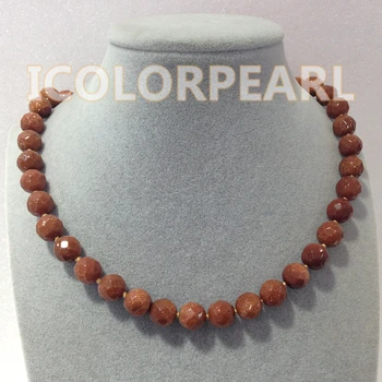 

WEICOLOR Nice 10mm Football Round Goldstone Necklace. The Symbol Of Treasure!
