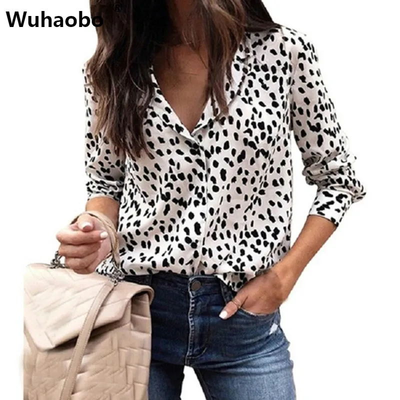

Wuhaobo Winter Women Blouse Plus Size Animal Print Casual V Neck Long Sleeve Shirt Autumn Leopard Blouse Women
