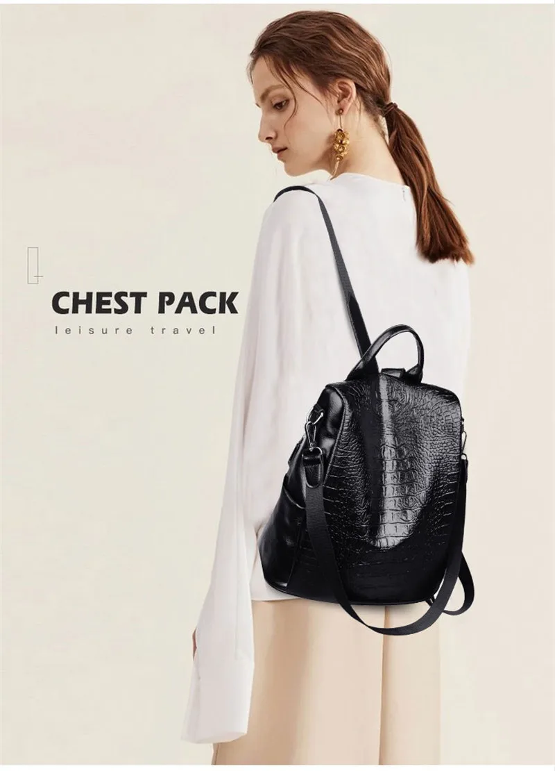 Модный классический рюкзак с защитой от кражи, Женская крокодиловая сумка через плечо из искусственной кожи, Женский винтажный Школьный Рюкзак Для Путешествий, женский рюкзак Mochilas