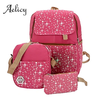 

Aelicy Shining Star Canvas Teenager Backpack Sets Women Students Large School Bag + Shoulder Crossbody Bag+Clutch Bag 3pcs