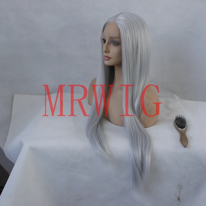 MRWIG blanco gris pelo color medio pelo real 26 pulgadas 150% cosplay para mujeres negras, pelucas pelo sintético color gris