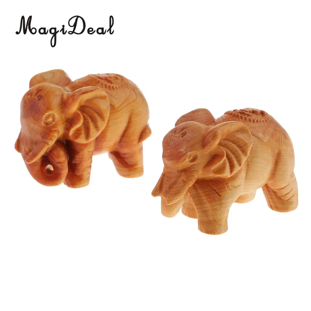 2x Miniature Wooden Elephant Statues Models for Home Garden Patio Lawn DIY Oraments