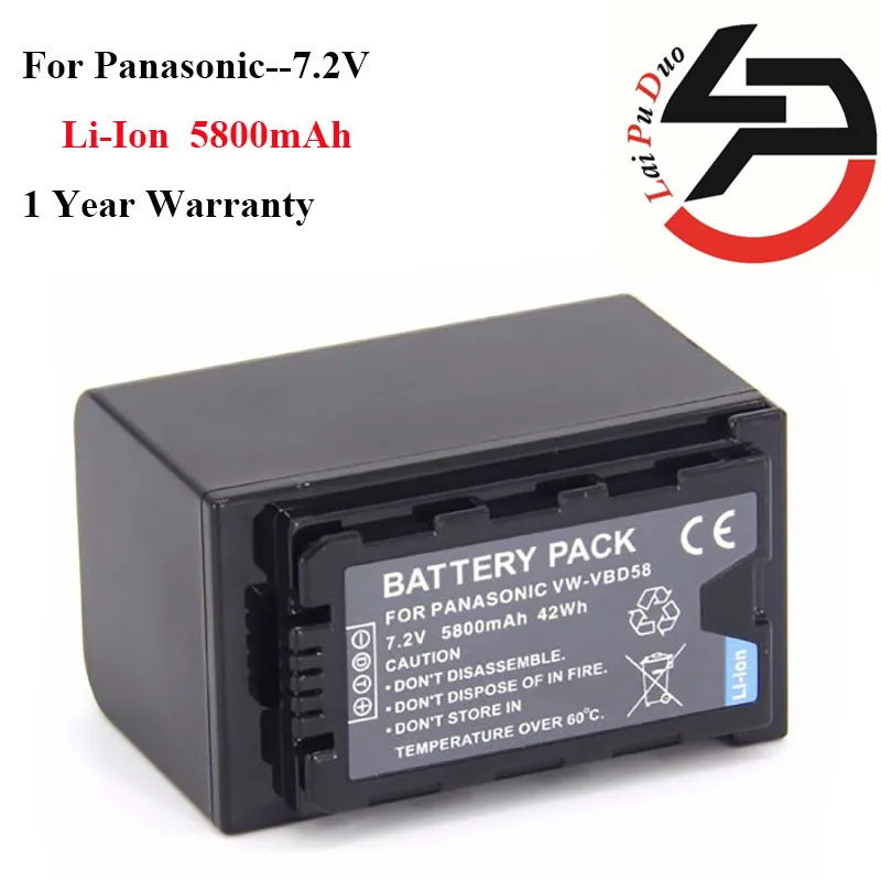 

5800mah 100% Brand New Replacement Camera Battery for Panasonic VW-VBD29 VW-VBD58 HC-MDH2 HC-MDH2GK-K HC-MDH2M AJ-PX270