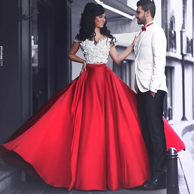 

2017 Elegant V-Neck A-Line Red Wedding dresses Plus Size Cap Sleeve Lace Two Pieces Bridal Gown Robe de mariee Vestidos de novia