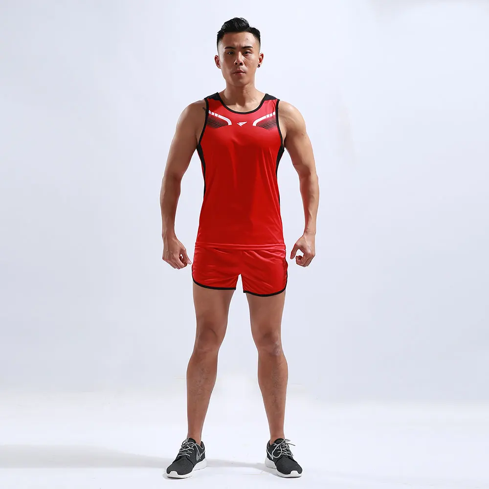 Высококачественные комплекты для бега, мужские спортивные гоночные костюмы, спортивные марафонские костюмы, дышащая Спортивная и спортивная одежда, комплекты для бега - Цвет: Red