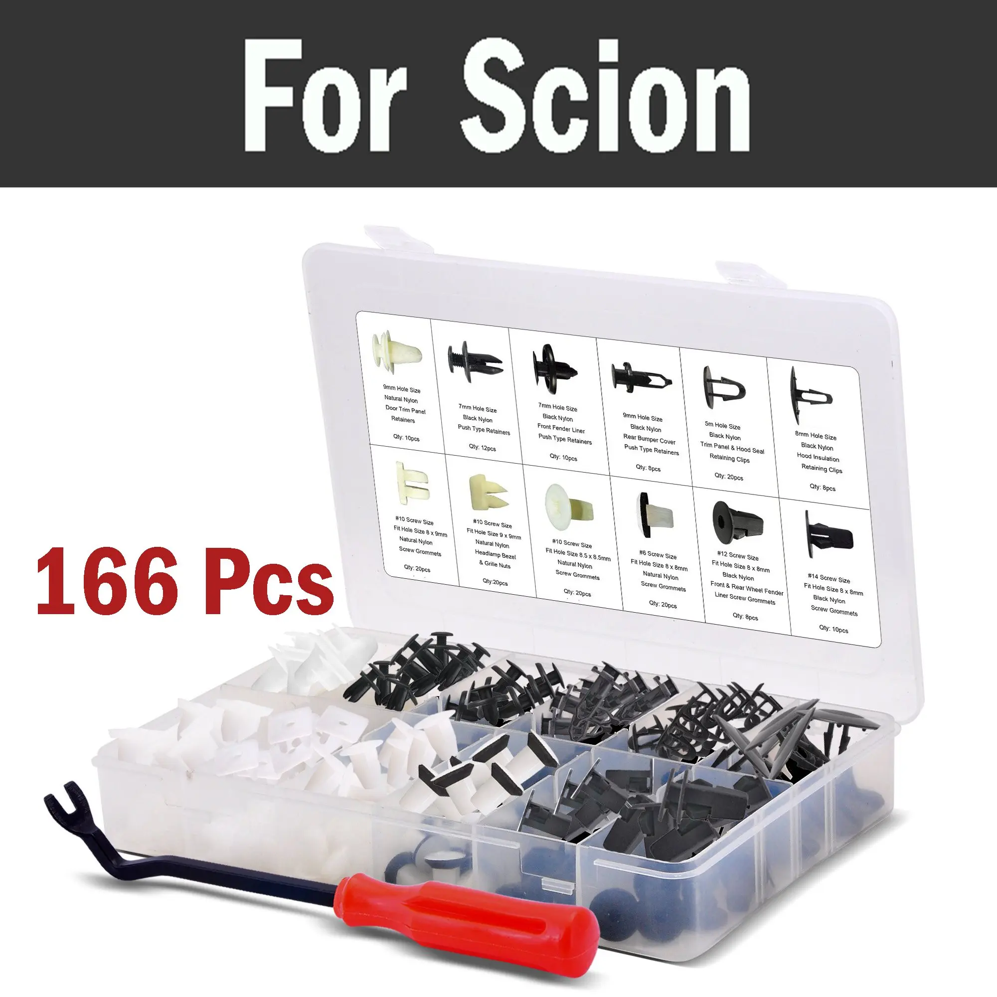 

166pcs Push Rivet Weatherstrip Plier, Car Styling Retainer Clips & Rivets For Scion Fr-S Ia Im Iq Tc Xa Xd Auto Styling