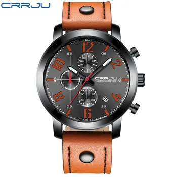 

2018New Hot Man Multi-function Six Needles Chronograph Watch Leather Strap Run Sports Watch Relogio MasculinoLuxury Brand