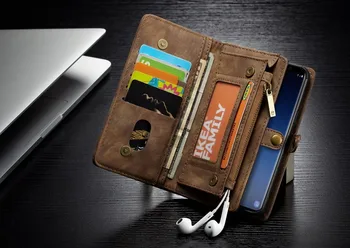 

Removable Back Cover Case for Galaxy S9+ with 14 Slots Wallte Metal Zipper Exquisite Luxury Purse with Free Screen Protector