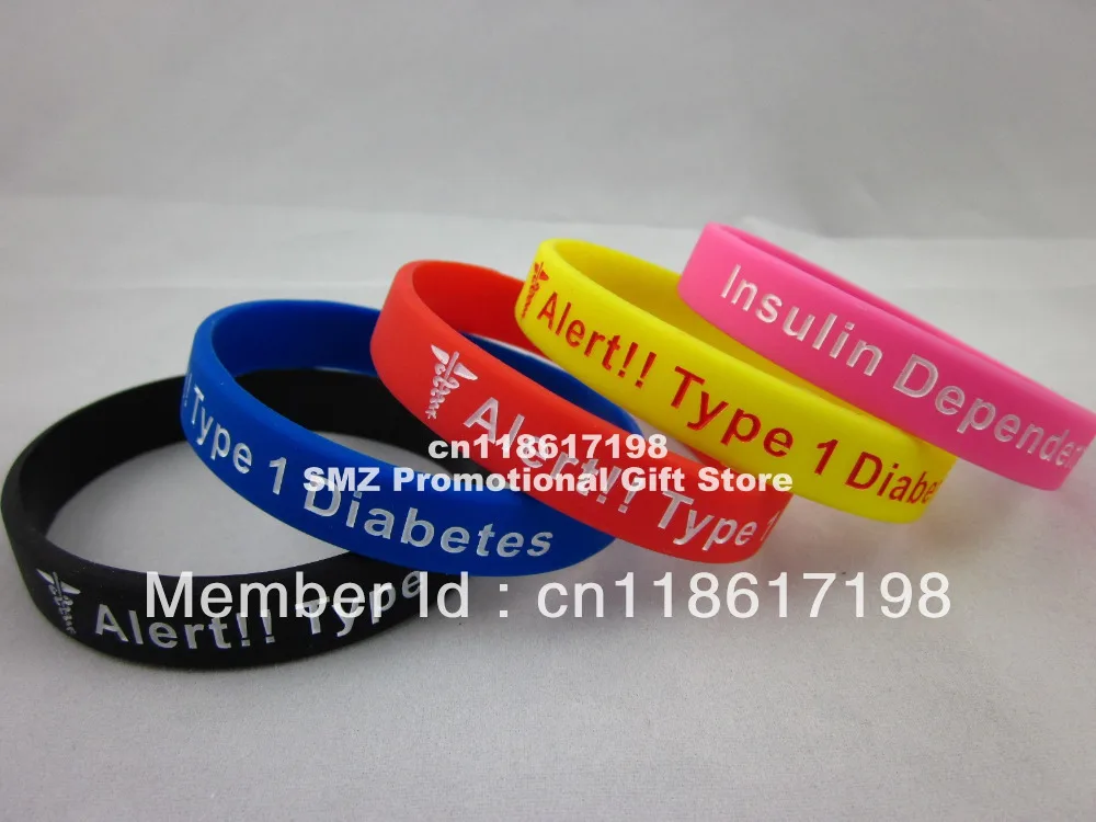 Type 1 Diabetes Insulin Dependent Medical Alert Silicone Wristbands silicon bracelet promotion gift 100pcs/lot | Тематическая