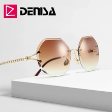 DENISA Pearl Rimless Ladies Sunglasses Unique Frame Polygon Womens Sunglasses Brand Designer UV400 Fashion gozluk G23001