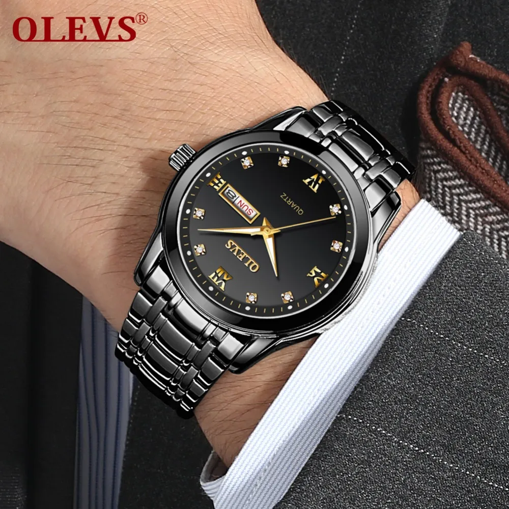 Мужские кварцевые часы horloges mannen черные наручные из нержавеющей стали с