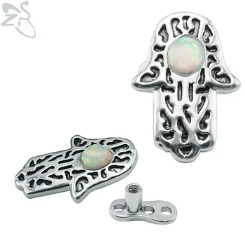 

White Fire Opal Fatima Hand Dermal Anchors Titanium Micro Skin Diver Dermal Piercing Anchors Opal Stone Piercing Body Jewelry